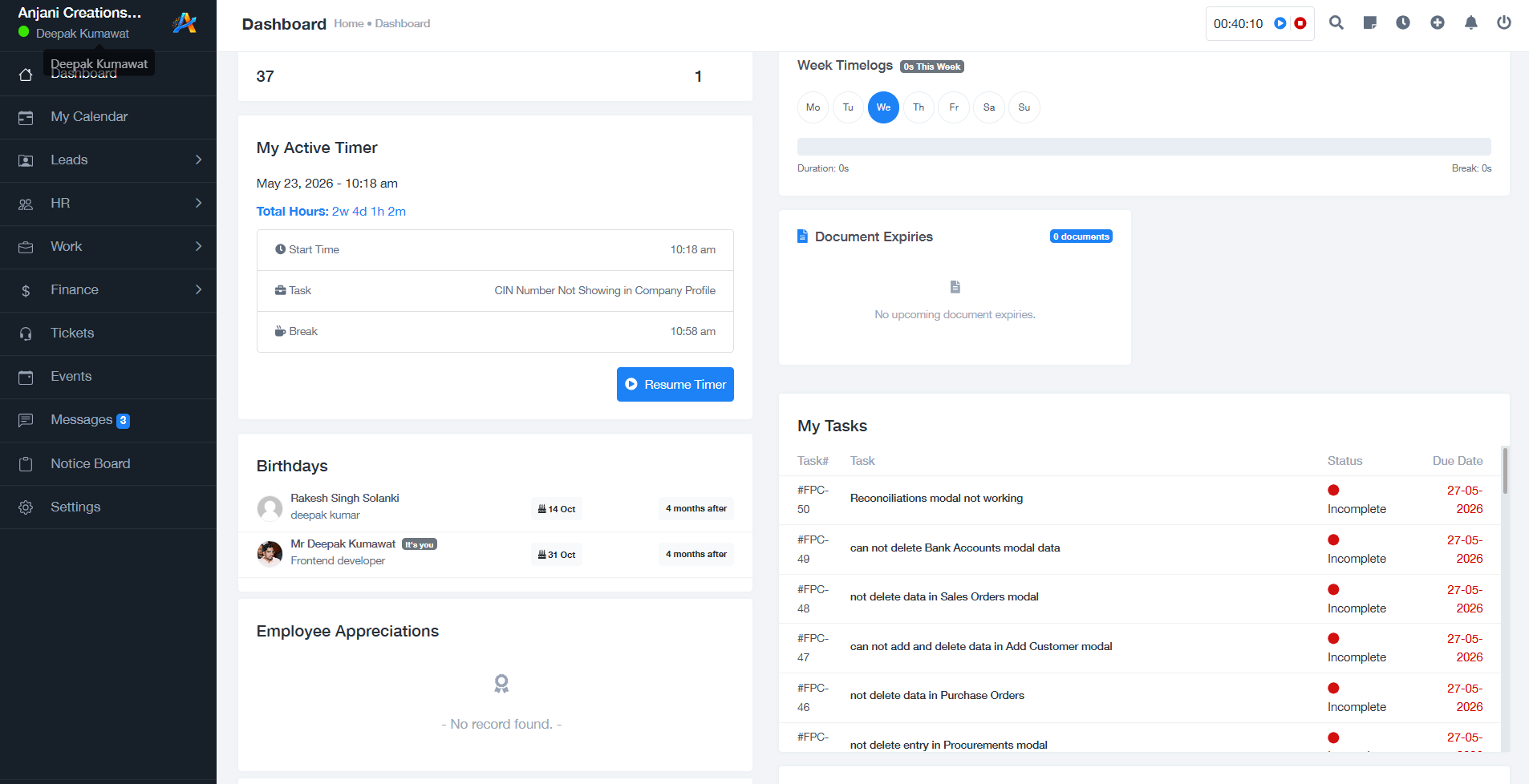 Financial Operations Suite dashboard screenshot