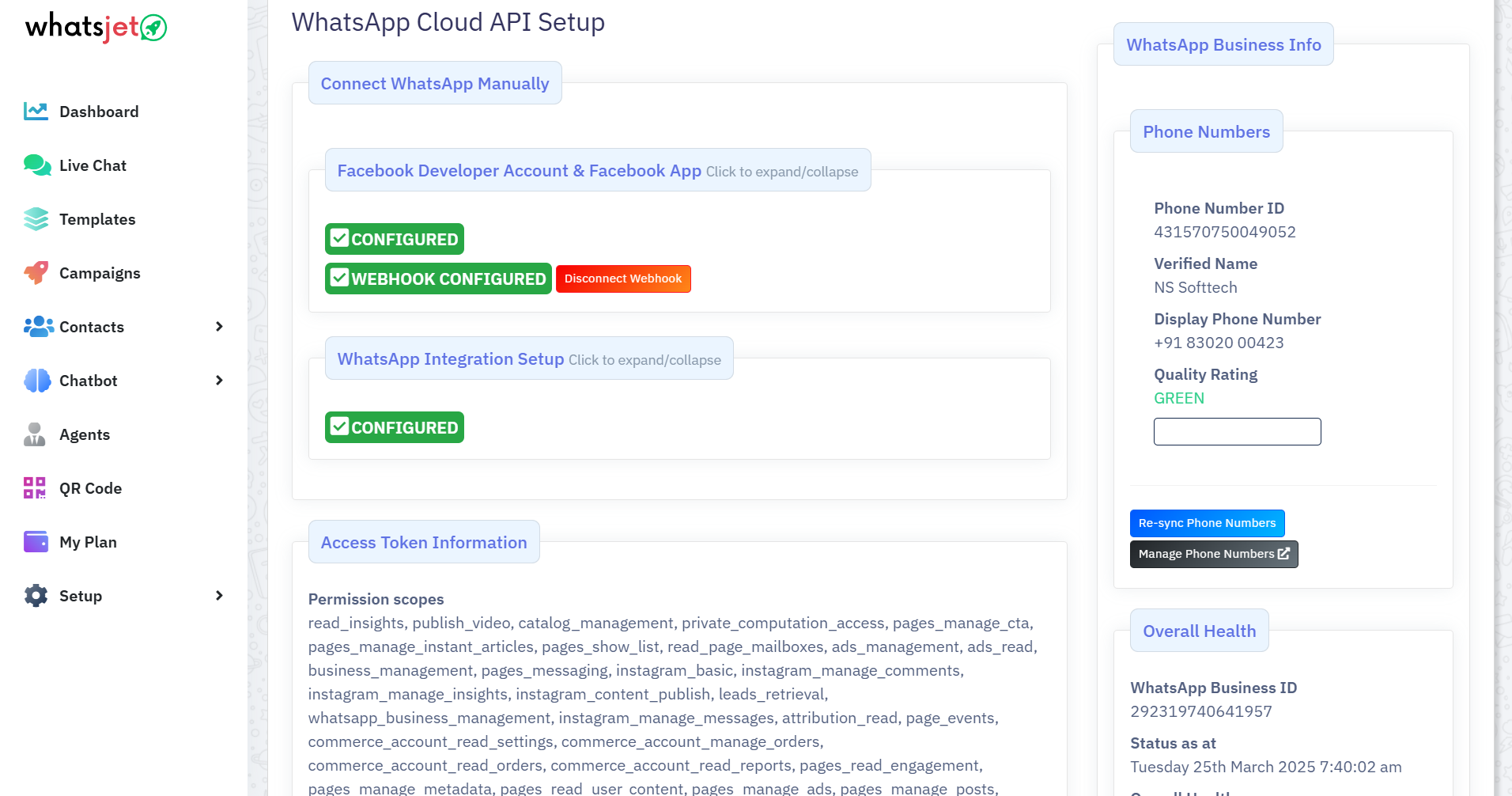 WhatsApp Broadcasting Cloud API setup screenshot